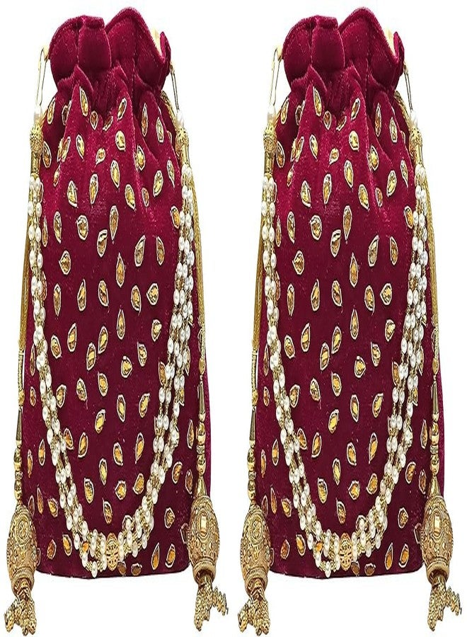 حقيبة دوقة نسائية من نوع بوتلي بلون النبيذ مع لمسة من تيلاك ناج (عبوة من قطعتين)